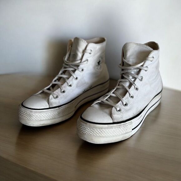 Converse White Chuck Taylor All Stars High Top Platform Sneakers Size 9.5 - Picture 1 of 11